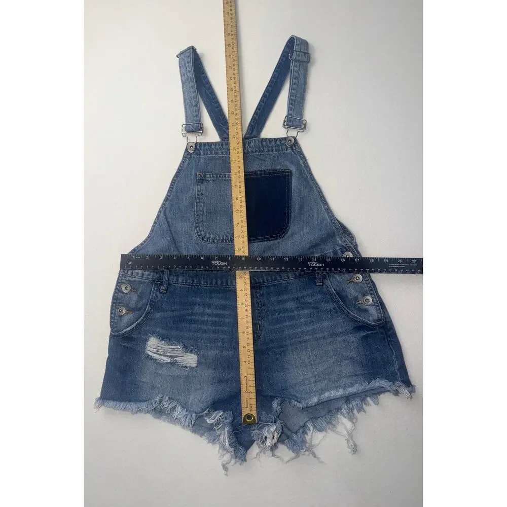 Band of gypsies women’s distressed jeans short overalls